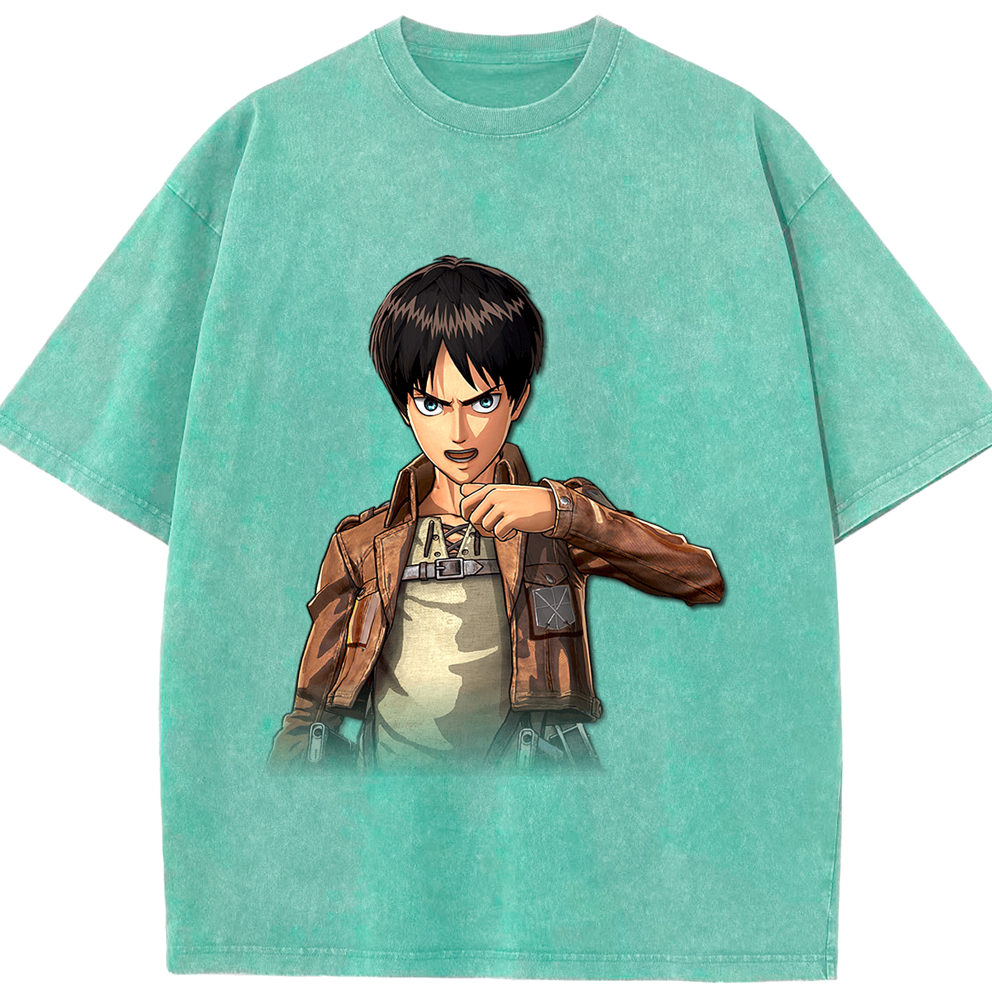 （画像用） 進撃の巨人 エレン･イェーガー Attack on Titan Eren Jäger 綿100% ヴィンテージ風 半袖Tシャツ（フロントプリント）